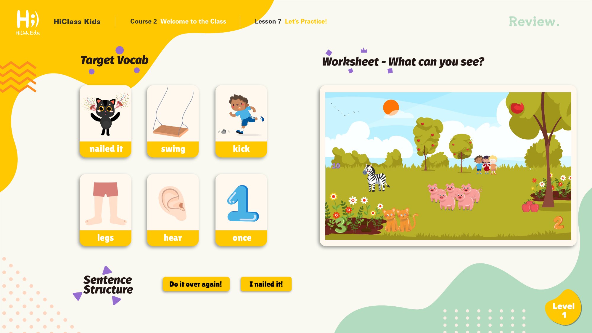HiClass Kids lesson vocabulary slide