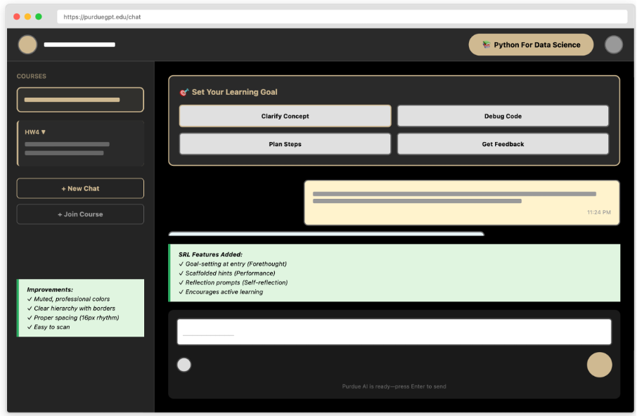 PeteChat redesigned interface with SRL features