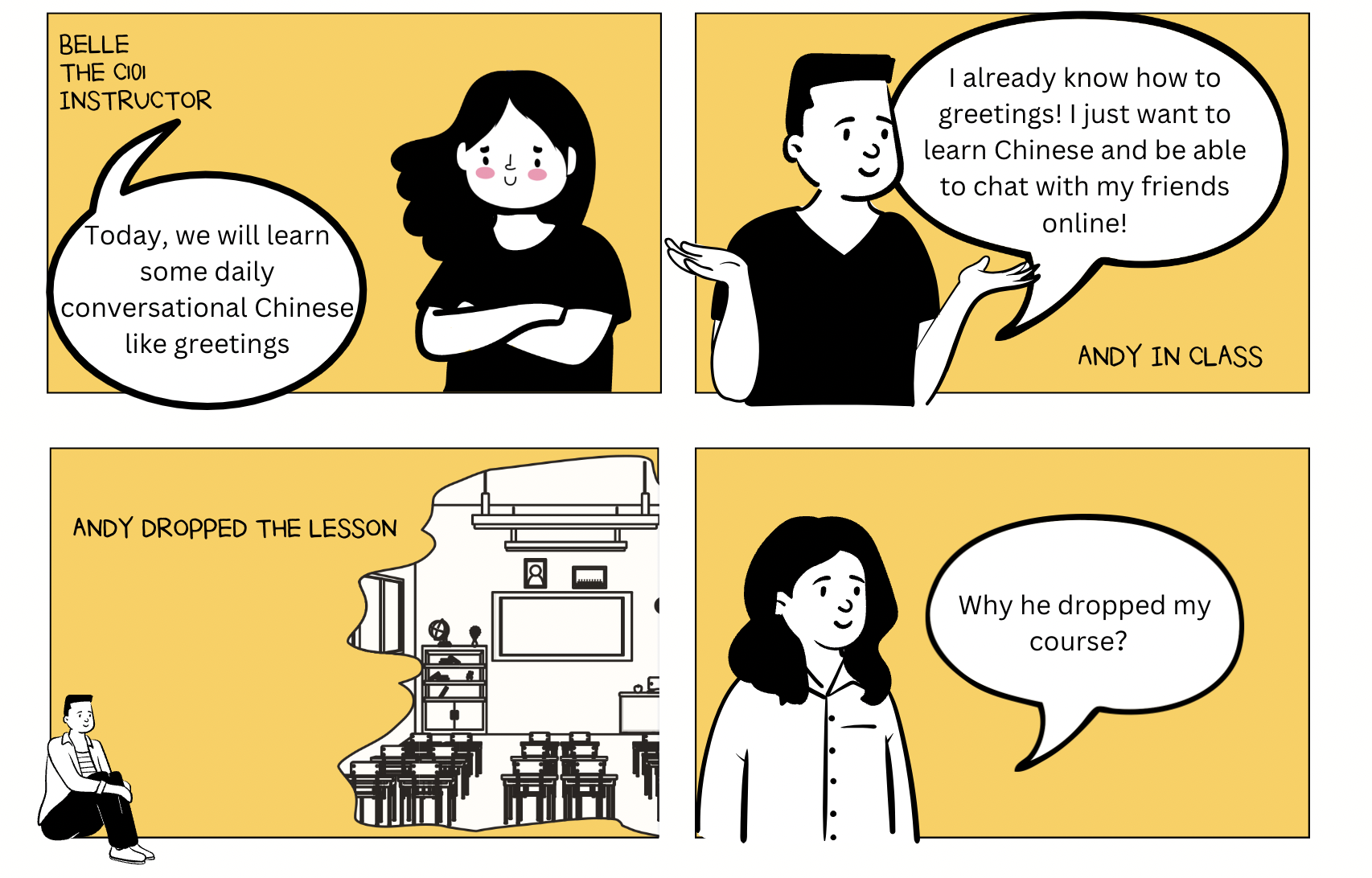 Andy drops the class — curriculum didn't meet his goals